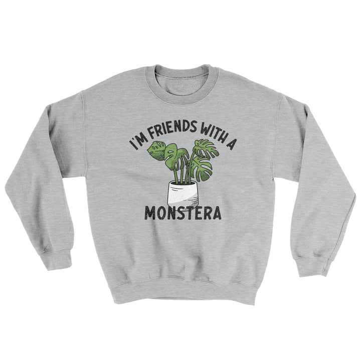 I'm Friends With A Monstera Ugly Sweater Crewneck Sweatshirt 50/50 Cotton Poly Blend